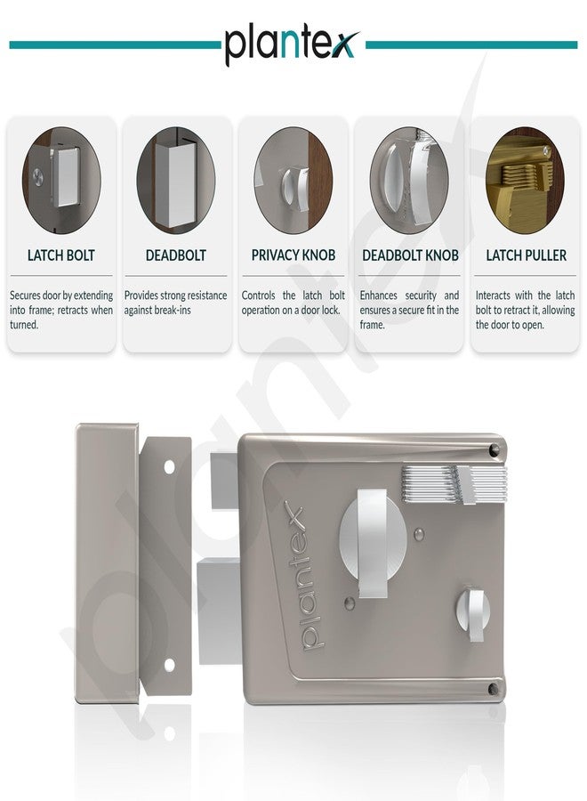 Plantex Heavy Duty Night Latch Door Lock with Key & Knob for Main Door/Inside Opening for Home,Hotel,Office - Pack of 1 (Matt) - Image 3